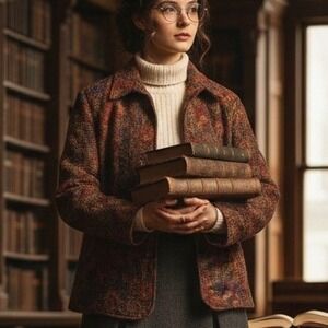 Coldwater Creek $108 Large Petite Burgundy Brocade Tapestry Floral Blazer Jacket